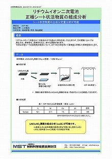 リチウムイオン二次電池　正極シート状活物質の組成分析