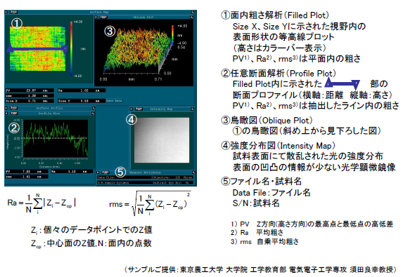 表示・パラメータの解説： Si/SiGe積層試料表面（クロスハッチパターン）の解析例